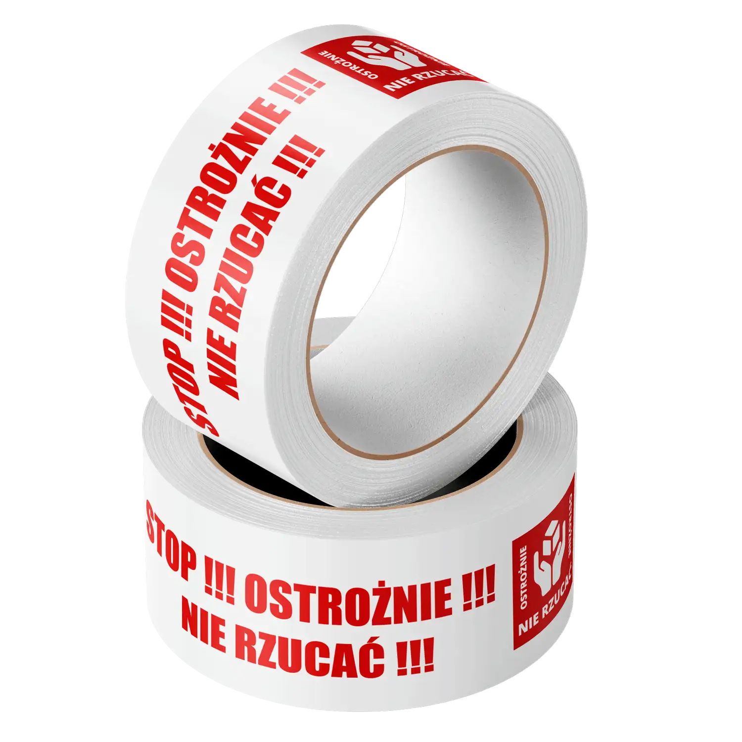 TAŚMA PAKOWA Z NADRUKIEM STOP OSTROŻNIE NIE RZUCAĆ WHITE